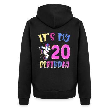 Es Ist Mein 20. Geburtstag Dabbing Unicorn Pony - Unisex Premium Bio Zip Hoodie - Schwarz - Hinten - Nico (187cm)