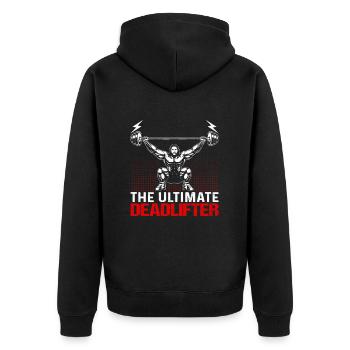 Deadlift - Unisex Premium Bio Zip Hoodie - Schwarz - Hinten - Nico (187cm)