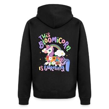 Bloomicorn Is Turning 1 Einhorn 1. Geburtstag - Unisex Premium Bio Zip Hoodie - Schwarz - Hinten - Nico (187cm)