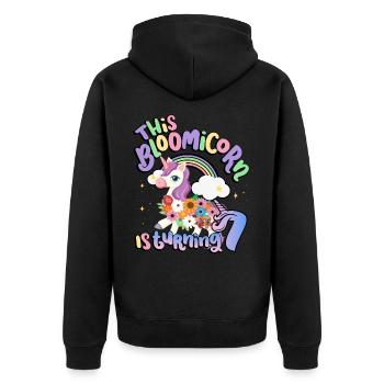 Bloomicorn Is Turning 7 Einhorn 7. Geburtstag - Unisex Premium Bio Zip Hoodie - Schwarz - Hinten - Nico (187cm)