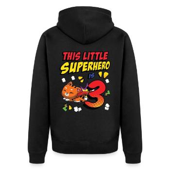 This little superhero is 3 cat owners 3. - Unisex Premium Organic Zip Hoodie - black - Back - Nico (187cm)