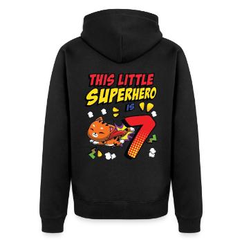 This little superhero is 7 cat owner 7. - Unisex Premium Organic Zip Hoodie - black - Back - Nico (187cm)