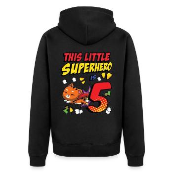 This little superhero is 5 cat owners 5. - Unisex Premium Organic Zip Hoodie - black - Back - Nico (187cm)