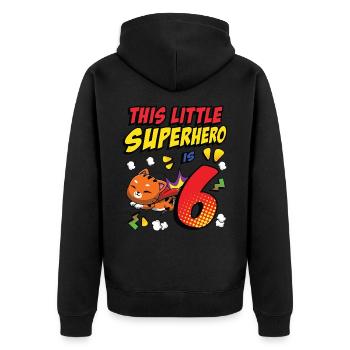 This little superhero is 6 cat owners 6. - Unisex Premium Organic Zip Hoodie - black - Back - Nico (187cm)