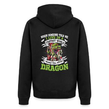I Live In A Fantasy World I Nearly Fell Off My - Unisex Premium Bio Zip Hoodie - Schwarz - Hinten - Nico (187cm)
