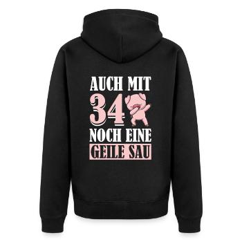 Auch Mit 34 Noch Eine Geile Sau Schwein 34th - Unisex Premium Bio Zip Hoodie - Schwarz - Hinten - Nico (187cm)