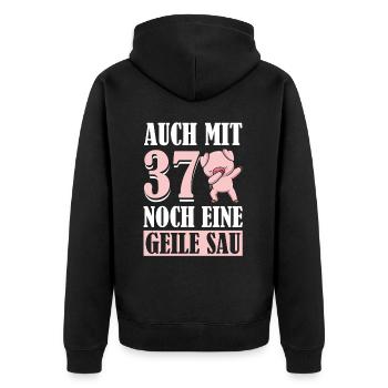 Auch Mit 37 Noch Eine Geile Sau Schwein 37th - Unisex Premium Bio Zip Hoodie - Schwarz - Hinten - Nico (187cm)