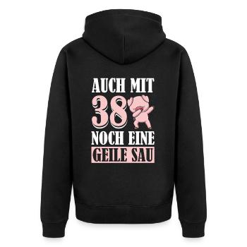 Auch Mit 38 Noch Eine Geile Sau Schwein 38th - Unisex Premium Bio Zip Hoodie - Schwarz - Hinten - Nico (187cm)