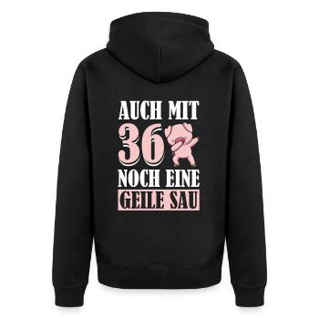 Auch Mit 36 Noch Eine Geile Sau Schwein 36th - Unisex Premium Bio Zip Hoodie - Schwarz - Hinten - Nico (187cm)