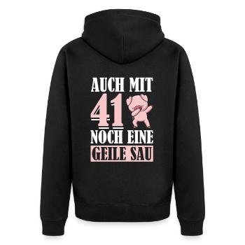 Auch Mit 41 Noch Eine Geile Sau Schwein 41st - Unisex Premium Bio Zip Hoodie - Schwarz - Hinten - Nico (187cm)