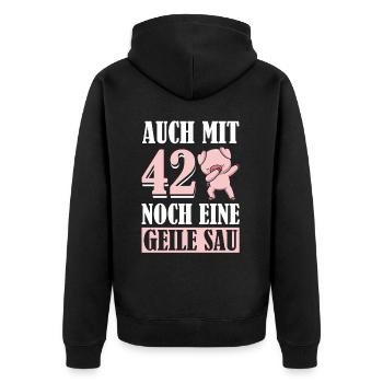 Auch Mit 42 Noch Eine Geile Sau Schwein 42nd - Unisex Premium Bio Zip Hoodie - Schwarz - Hinten - Nico (187cm)