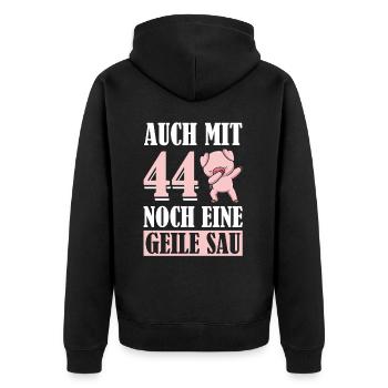 Auch Mit 44 Noch Eine Geile Sau Schwein 44th - Unisex Premium Bio Zip Hoodie - Schwarz - Hinten - Nico (187cm)