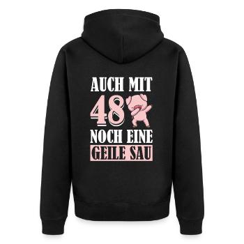 Auch Mit 48 Noch Eine Geile Sau Schwein 48th - Unisex Premium Bio Zip Hoodie - Schwarz - Hinten - Nico (187cm)