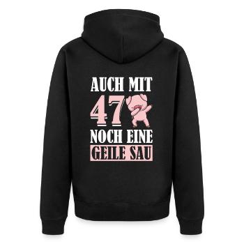 Auch Mit 47 Noch Eine Geile Sau Schwein 47th - Unisex Premium Bio Zip Hoodie - Schwarz - Hinten - Nico (187cm)