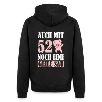 Auch Mit 52 Noch Eine Geile Sau Schwein 52nd - Unisex Premium Bio Zip Hoodie - Schwarz - Hinten - Nico (187cm)