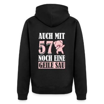 Auch Mit 57 Noch Eine Geile Sau Schwein 57th - Unisex Premium Bio Zip Hoodie - Schwarz - Hinten - Nico (187cm)