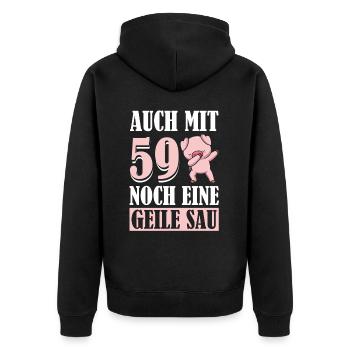 Auch Mit 59 Noch Eine Geile Sau Schwein 59th - Unisex Premium Bio Zip Hoodie - Schwarz - Hinten - Nico (187cm)