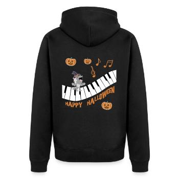 Werwolf mit Hexenhut Kürbis wünscht Happy Hallowee - Unisex Premium Bio Zip Hoodie - Schwarz - Hinten - Nico (187cm)