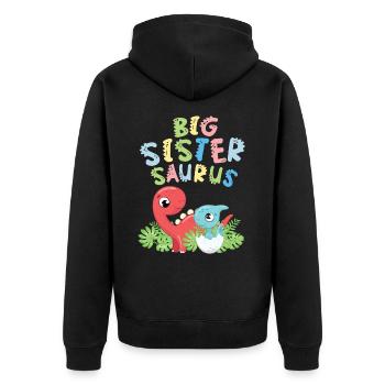 Große Schwester Saurus Geschwister Herbivore - Unisex Premium Bio Zip Hoodie - Schwarz - Hinten - Nico (187cm)