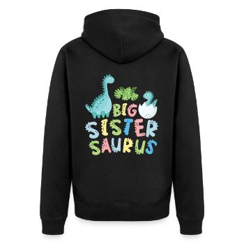 Große Schwester Saurus Geschwister Herbivore - Unisex Premium Bio Zip Hoodie - Schwarz - Hinten - Nico (187cm)
