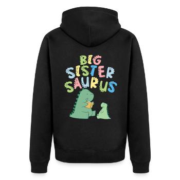 Große Schwester Saurus Geschwister Herbivore - Unisex Premium Bio Zip Hoodie - Schwarz - Hinten - Nico (187cm)