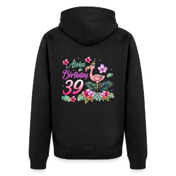 Aloha Geburtstag 39 Flamingo Vogel 39. Geburtstag - Unisex Premium Bio Zip Hoodie - Schwarz - Hinten - Nico (187cm)