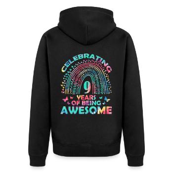 We celebrate 9 years "awesome" birthday - Unisex Premium Organic Zip Hoodie - black - Back - Nico (187cm)