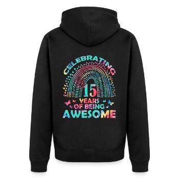 Wir Feiern 15 Jahre Awesome Birthday Butterfly - Unisex Premium Bio Zip Hoodie - Schwarz - Hinten - Nico (187cm)