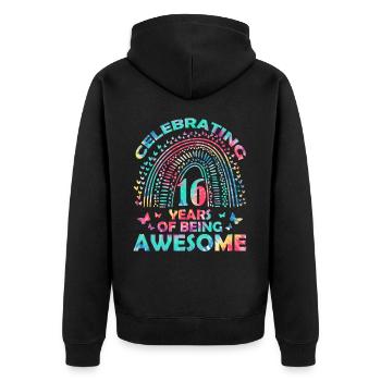 We celebrate 16 years "awesome Birthday Butterfly" - Unisex Premium Organic Zip Hoodie - black - Back - Nico (187cm)