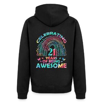 Nous célébrons 21 ans « génial papillon d’anniversaire » - Veste à capuche bio Premium Unisexe - noir - Dos - Nico (187cm)