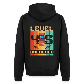 Niveau 45 Machine d’arcade débloquée Gamer 45. - Veste à capuche bio Premium Unisexe - noir - Dos - Nico (187cm)