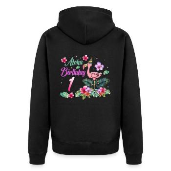 Aloha Geburtstag 1 Flamingo Vogel 1. Geburtstag - Unisex Premium Bio Zip Hoodie - Schwarz - Hinten - Nico (187cm)
