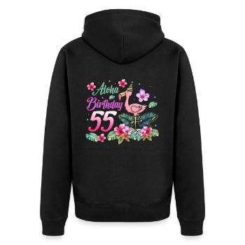 Aloha Anniversaire 55 Flamant rose 55e anniversaire - Veste à capuche bio Premium Unisexe - noir - Dos - Nico (187cm)