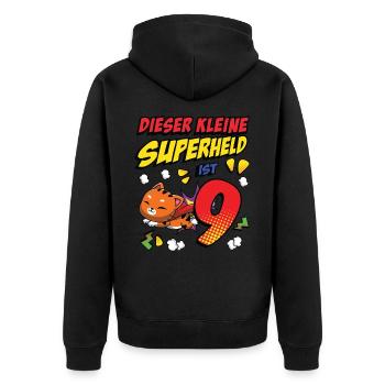 Dieser Kleine Superheld Ist 9 Cat Owner 9th - Unisex Premium Bio Zip Hoodie - Schwarz - Hinten - Nico (187cm)