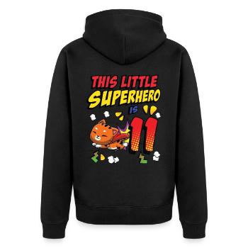 This little superhero is 11 cat owner 11. - Unisex Premium Organic Zip Hoodie - black - Back - Nico (187cm)