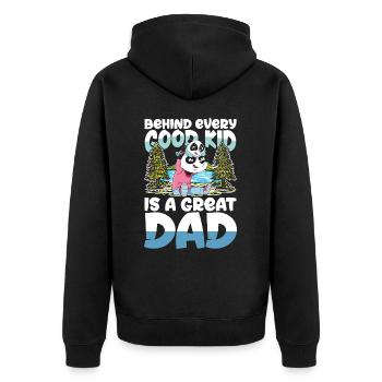 BEHIND EVERY GOOD KID IS A GREAT DAD - Unisex Premium Bio Zip Hoodie - Schwarz - Hinten - Nico (187cm)