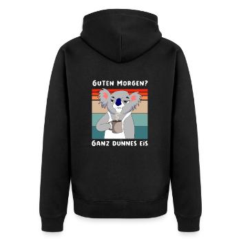 Guten Morgen? Ganz dünnes Eis Koala - Unisex Premium Bio Zip Hoodie - Schwarz - Hinten - Nico (187cm)