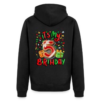 C’est mon cadeau de Noël 5ème anniversaire 5. - Veste à capuche bio Premium Unisexe - noir - Dos - Nico (187cm)