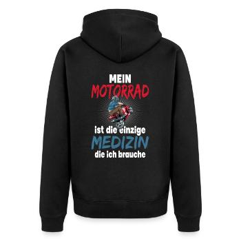 MEIN MOTORRAD IST DIE EINZIGE MEDIZIN DIE ICH - Unisex Premium Bio Zip Hoodie - Schwarz - Hinten - Nico (187cm)