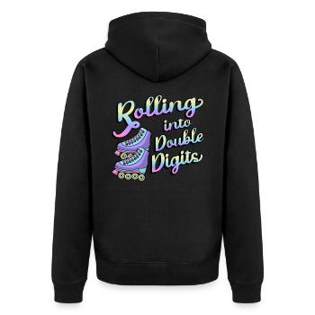 Rolling Into 10 Double Digits Floral Skaters 10. - Unisex Premium Bio Zip Hoodie - Schwarz - Hinten - Nico (187cm)