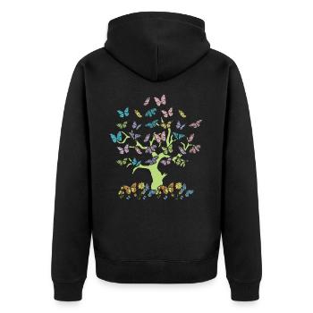 Bunte Schmetterlinge Wald Natur Bäume Bewahrung - Unisex Premium Bio Zip Hoodie - Schwarz - Hinten - Nico (187cm)