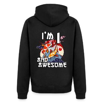 I'm 1 and awesome Japanese carp koi - Unisex Premium Organic Zip Hoodie - black - Back - Nico (187cm)