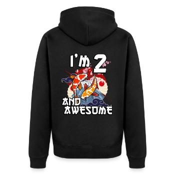 I'm 2 and awesome Japanese carp koi - Unisex Premium Organic Zip Hoodie - black - Back - Nico (187cm)