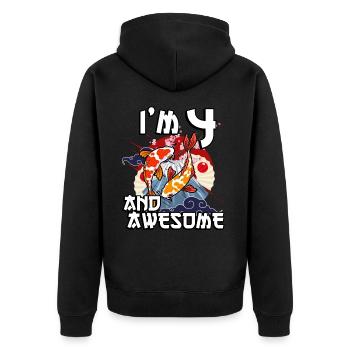 I'm 4 and awesome Japanese carp koi - Unisex Premium Organic Zip Hoodie - black - Back - Nico (187cm)