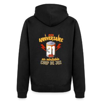 Cadeau Homme électricien anniversaire 31 ans - Veste à capuche bio Premium Unisexe - noir - Dos - Nico (187cm)