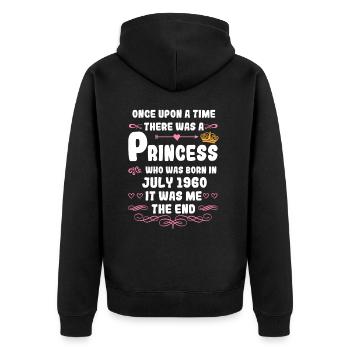 Es war einmal eine Prinzessin. Juli 1960 Geburtsta - Unisex Premium Bio Zip Hoodie - Schwarz - Hinten - Nico (187cm)
