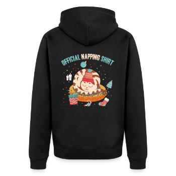 Official Napping Shirt Sleepy Cat Winter - Unisex Premium Organic Zip Hoodie - black - Back - Nico (187cm)