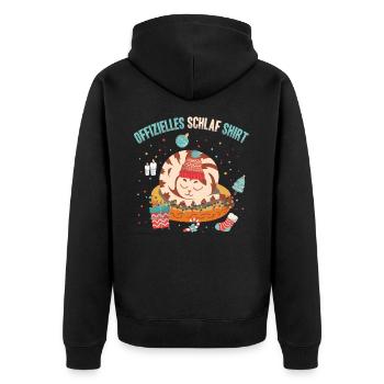 Offizielles Schlaf Shirt Sleepy Cat Winter - Unisex Premium Bio Zip Hoodie - Schwarz - Hinten - Nico (187cm)