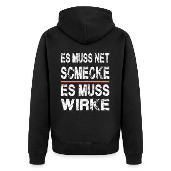 ES MUSS NET SCHMECKE ES MUSS WIRKE für Apotheker - Unisex Premium Bio Zip Hoodie - Schwarz - Hinten - Nico (187cm)