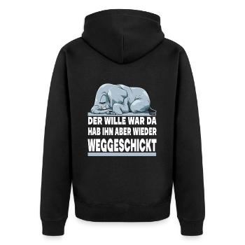 DER WILLE WAR DA ICH HAB IHN ABER WIEDER - Unisex Premium Bio Zip Hoodie - Schwarz - Hinten - Nico (187cm)
